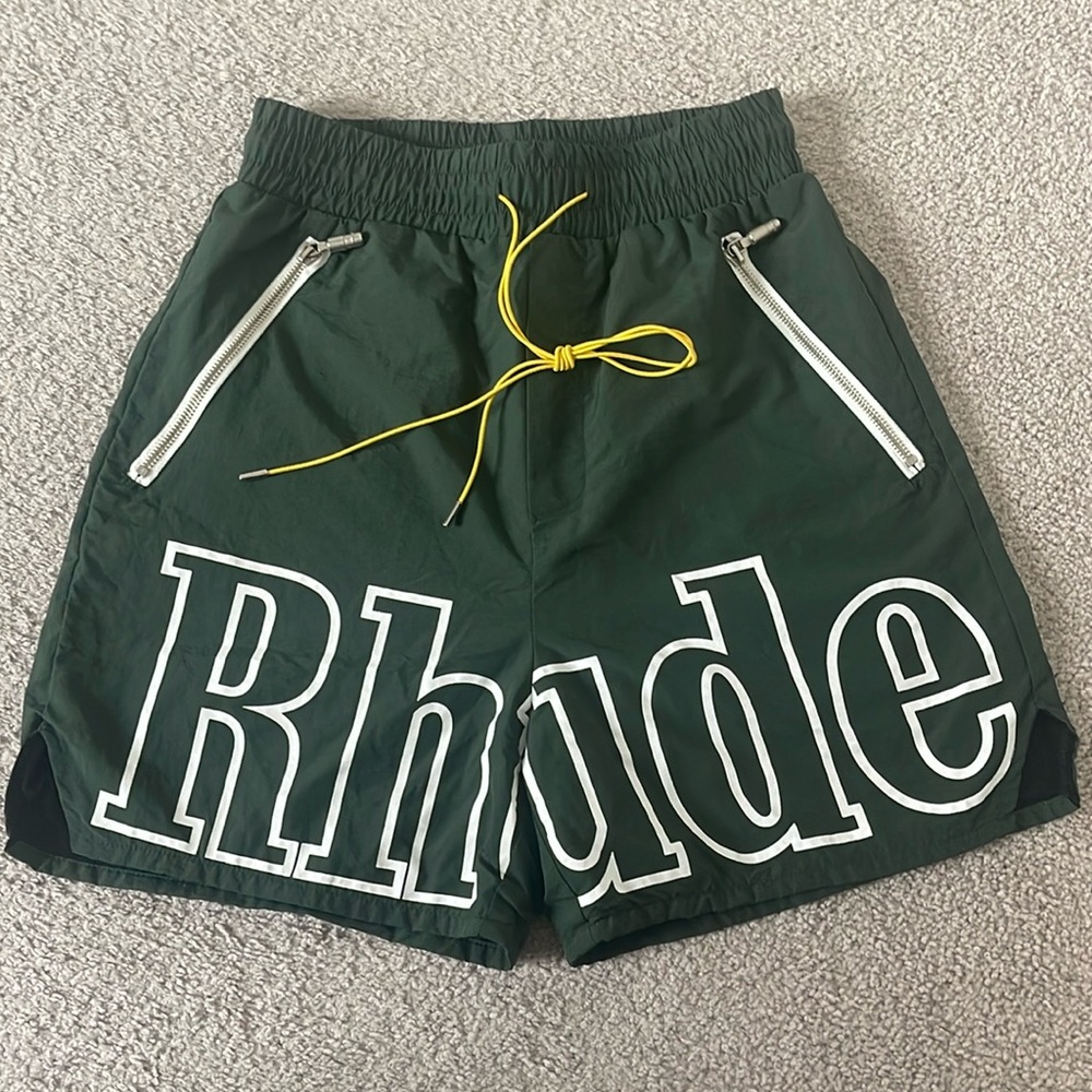 Rhude Logo-Print Nylon Drawstring Shorts, Size MEDIUM